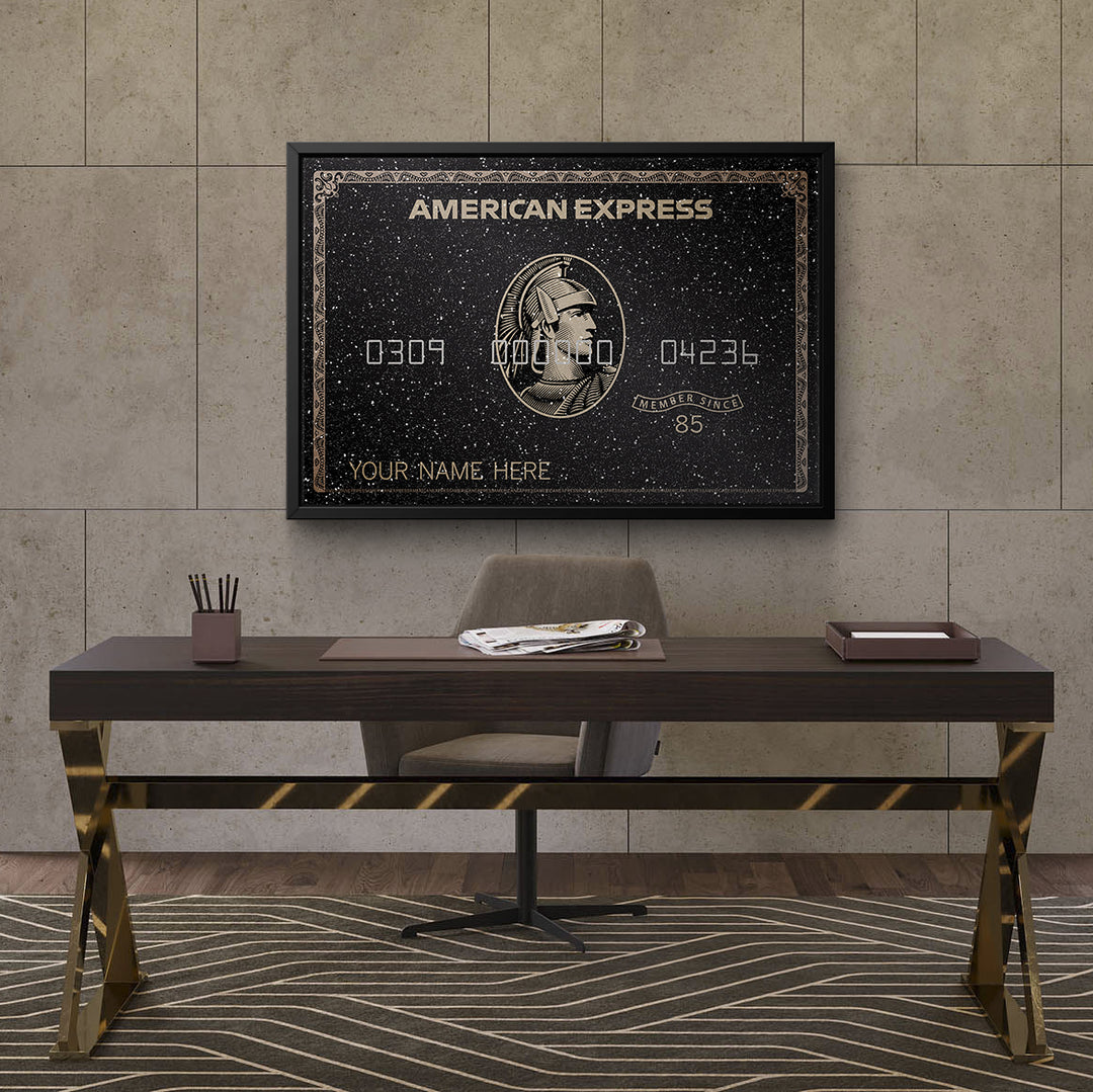 Custom AMEX Diamond Dusted hanging in office 