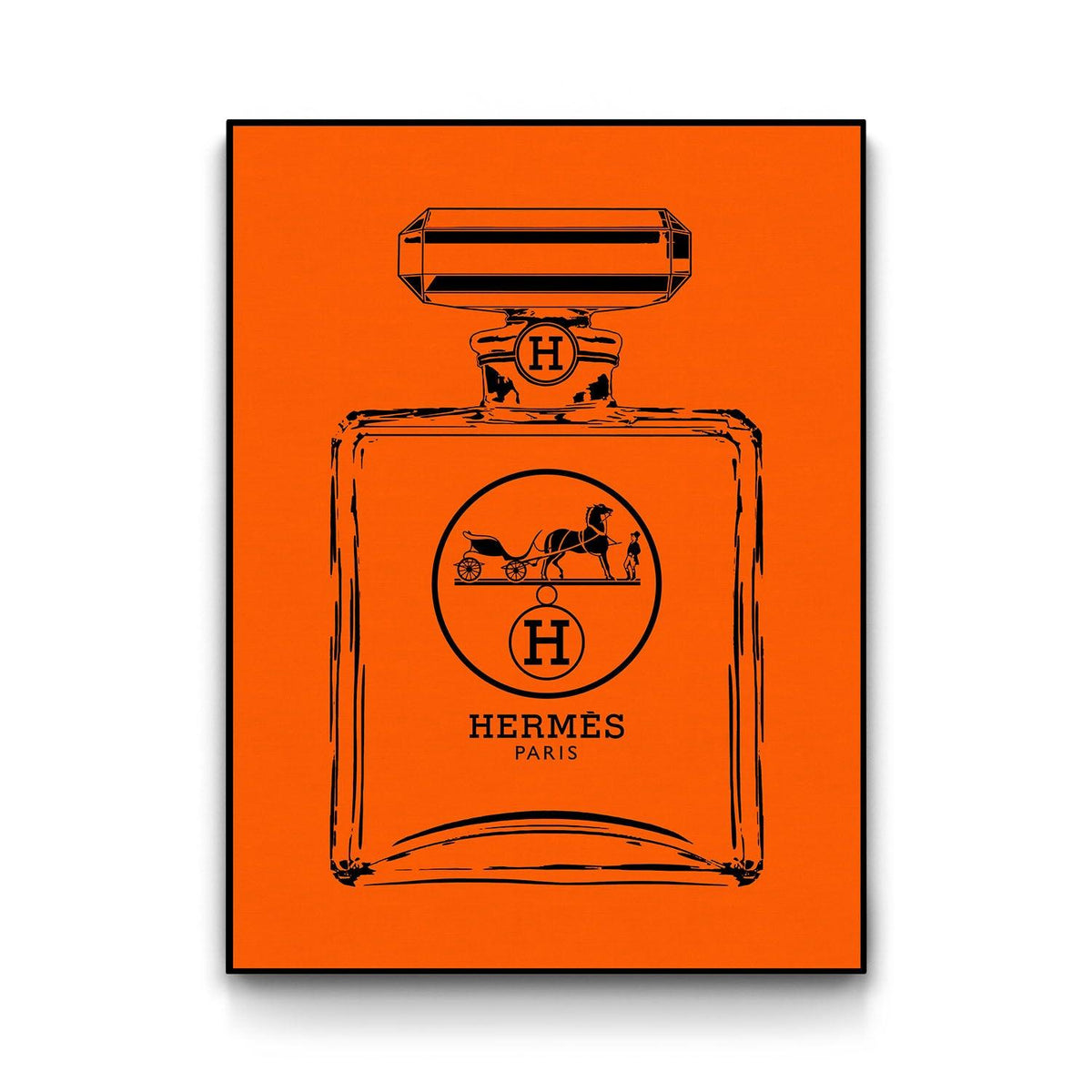 Hermès Bottle - Black framed canvas art by The BLK Gallery
