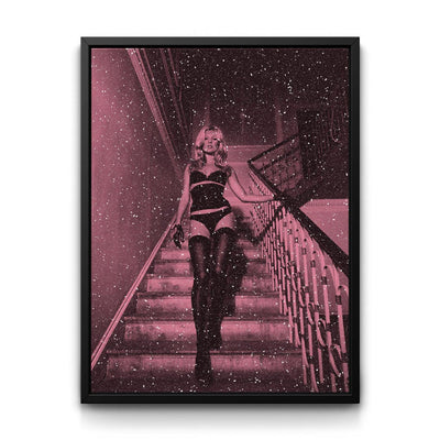 Kate Moss - Salmon Pink framed canvas art by The BLK Gallery